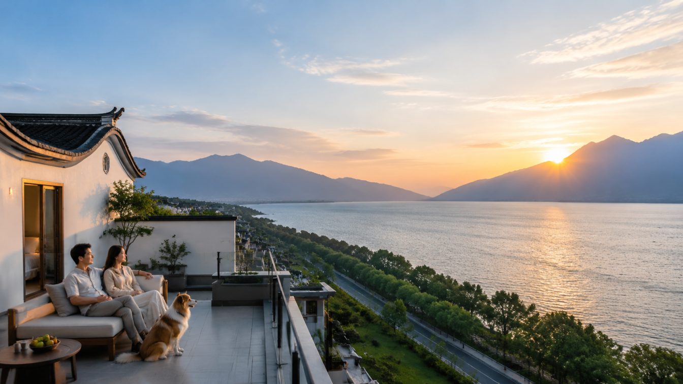 玉溪携宠住进洱海落日